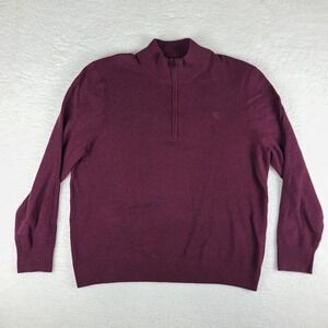Calvin Klein Sweater‎ Mens XL Burgundy Red Wool Quarter Zip Sweatshirt